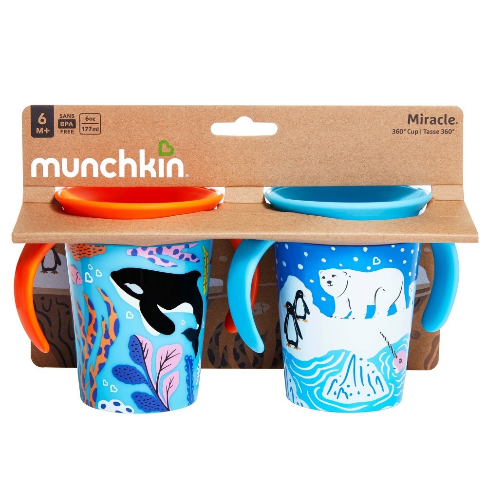 slide 2 of 5, Munchkin Miracle 360 Wildlove Sippy Cup - Polar Bear/Orca, 2 ct; 6 oz