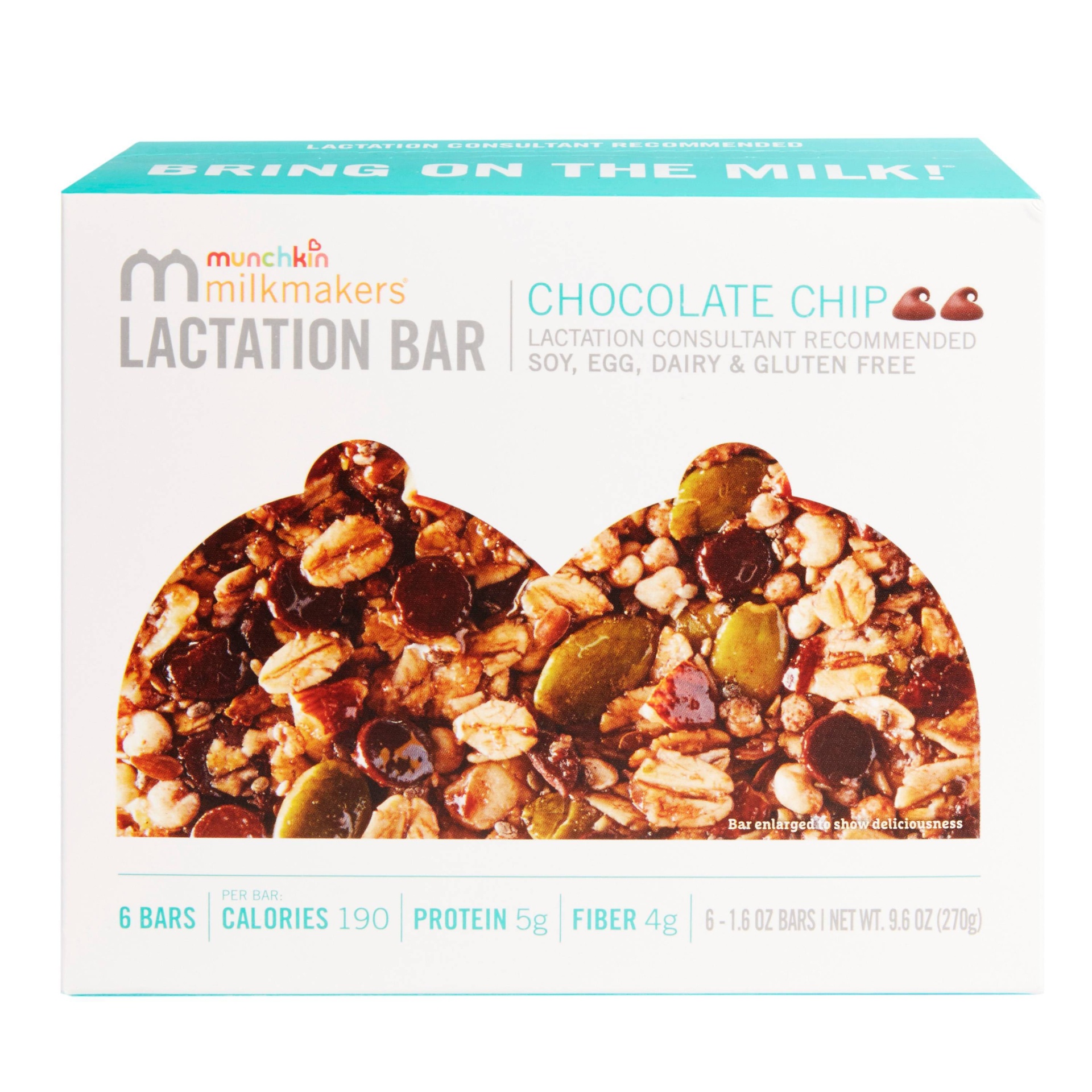 slide 1 of 6, Munchkin Milkmakers Lactation Bars Gluten Free - Chocolate Chip, 6 ct, 9.6 oz