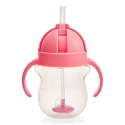 Munchkin 7oz Plastic Any Angle Click Lock Weighted Straw Trainer Cup - Pink: BPA-Free, Portable Drinkware