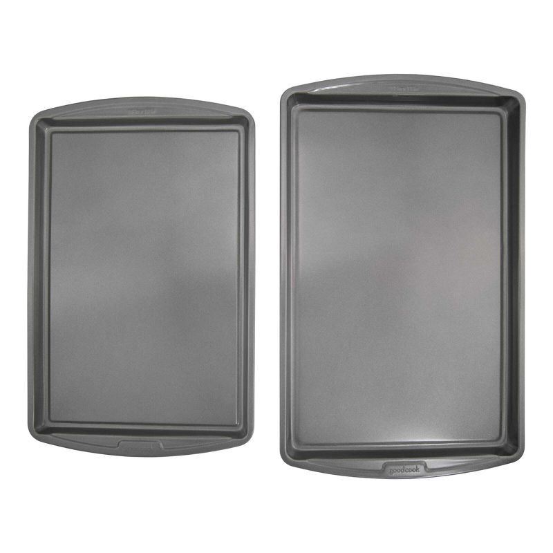 slide 1 of 6, GoodCook Ready 2pk Cookie Sheets (17"x11" and 15"x10"): Nonstick Carbon Steel Baking Set, Dishwasher-Safe Bakeware, 2 ct
