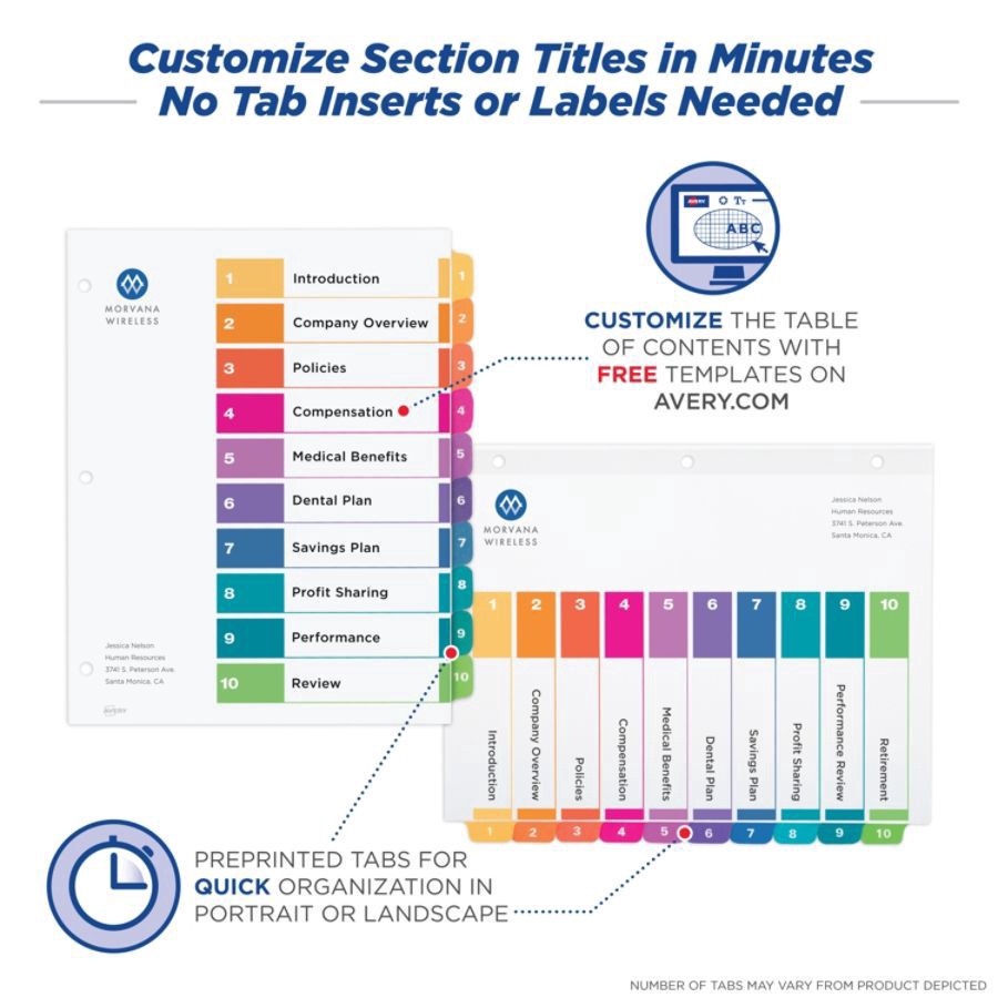 slide 3 of 4, Avery Ready Index 20% Recycled Table Of Contents Dividers, 15-Tab, Multicolor, Pack Of 3 Sets, 3 ct