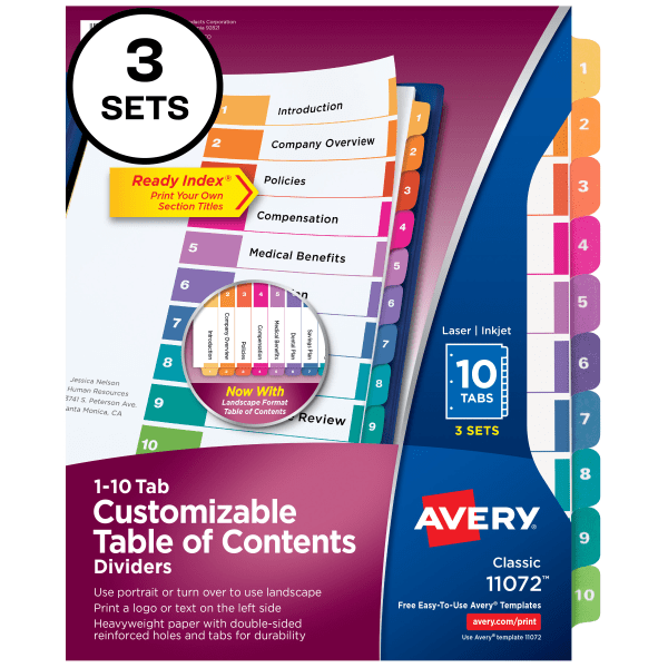 slide 1 of 4, Avery Ready Index 20% Recycled Table Of Contents Dividers, 15-Tab, Multicolor, Pack Of 3 Sets, 3 ct