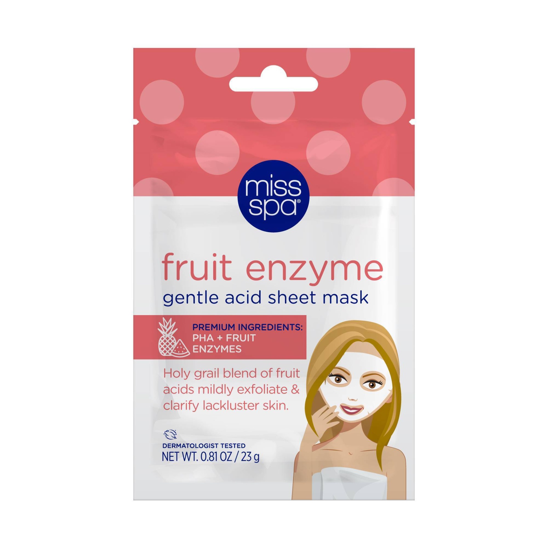 slide 1 of 3, Miss Spa Fruit Enzyme Facial Sheet Mask, 0.81 oz