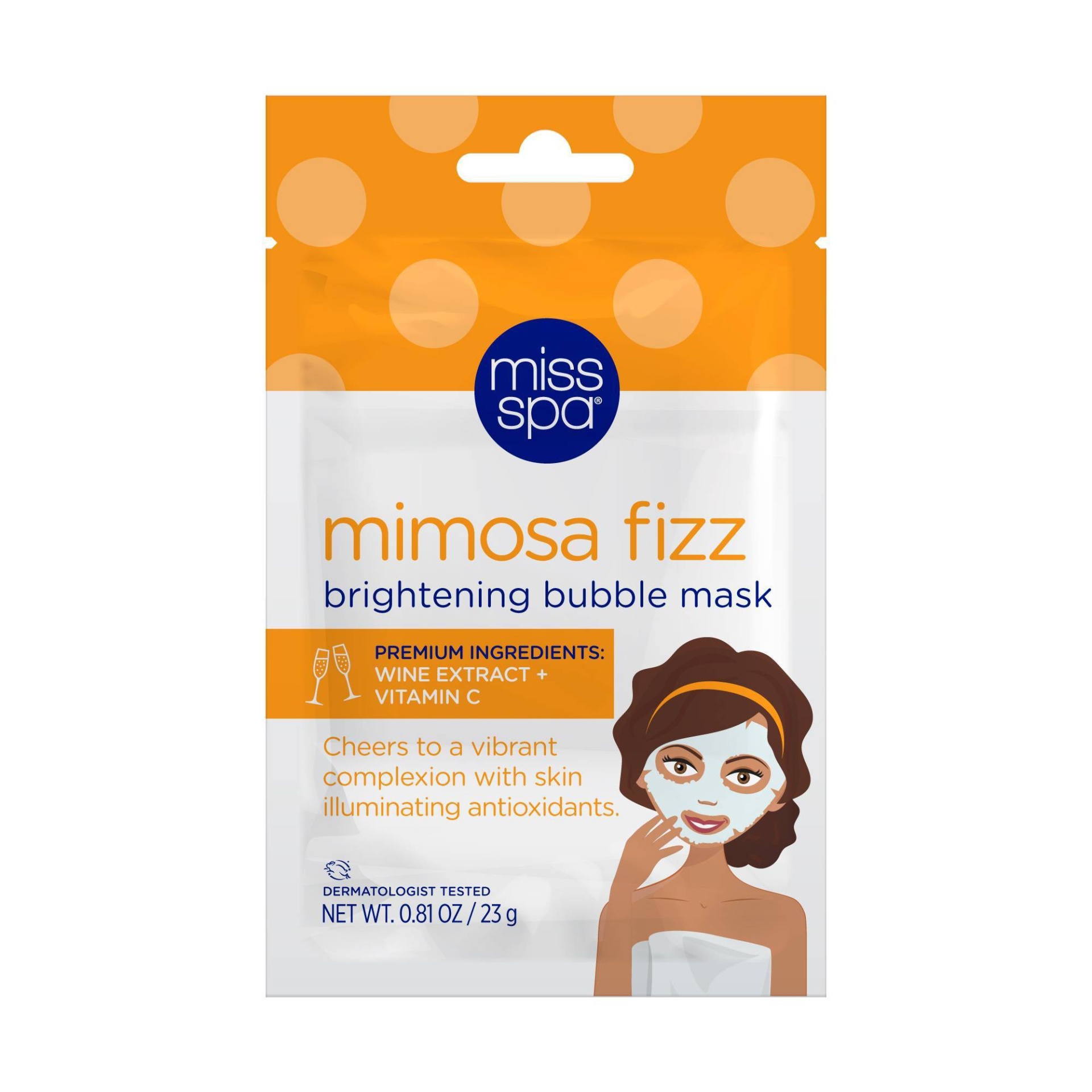 slide 1 of 3, Miss Spa Mimosa Fizz Facial Sheet Mask, 0.81 oz