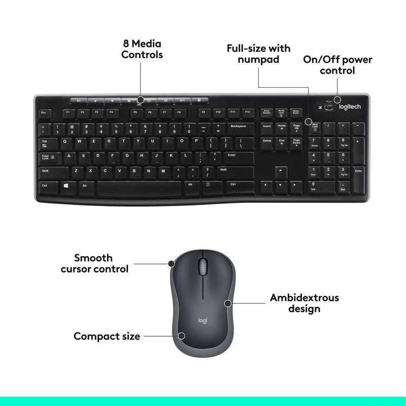 slide 6 of 10, Logitech Wireless Keyboard and Mouse: USB-A Full Size, Mechanical Switch, Business Use, 1 ct