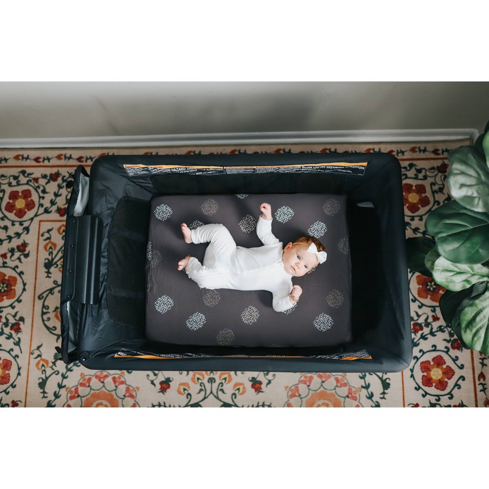 slide 4 of 7, 4moms breeze plus playard | Easy, One-Handed Setup | with Removable Bassinet & Flip Changer | Black, 1 ct