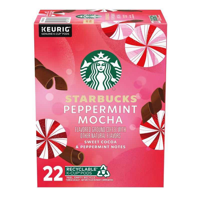 slide 1 of 12, Starbucks Peppermint Mocha Light Roast Keurig K-Cup Coffee Pods - 22ct, 22 ct
