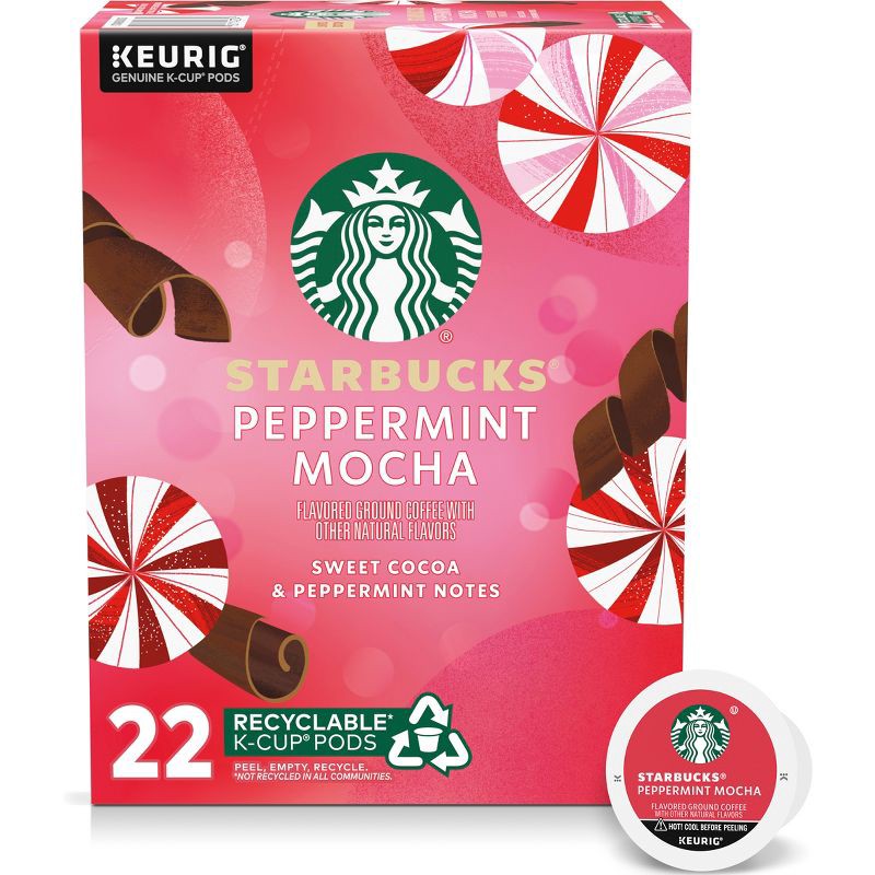 slide 1 of 9, Starbucks Peppermint Mocha Medium Roast Coffee Keurig K-Cup - 22ct/8.1oz, 22 ct; 8.1 oz