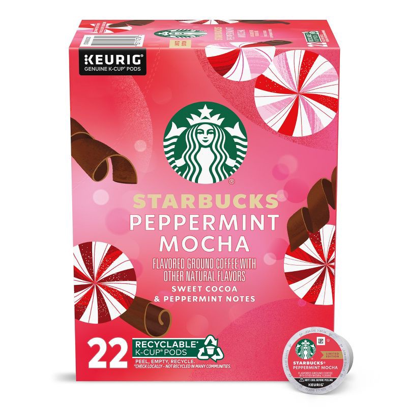 slide 1 of 9, Starbucks Peppermint Mocha Medium Roast Coffee Keurig K-Cup - 22ct/8.1oz, 22 ct; 8.1 oz