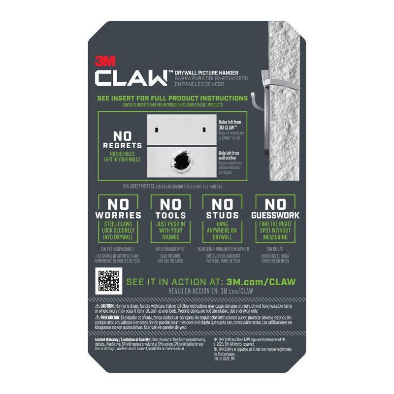 slide 15 of 15, 3M Company 3M 15lb CLAW Drywall Picture Hanger with Temporary Spot Marker + 5 hangers and 5 markers: Metal Hooks, 15lb Capacity, 15 lb, 15 lb