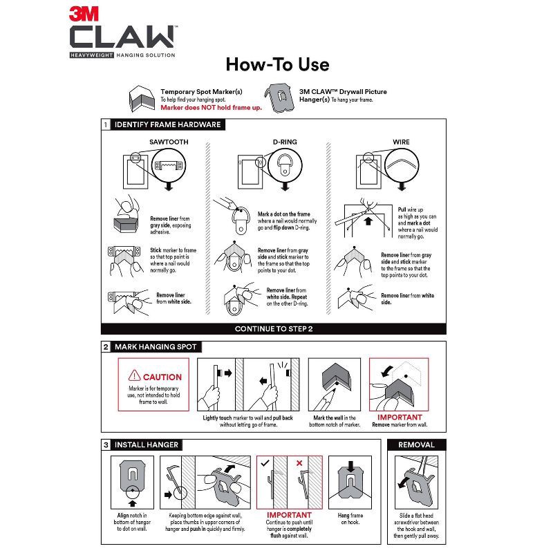 slide 11 of 13, 3M Company 3M 15lb CLAW Drywall Picture Hanger with Temporary Spot Marker + 5 hangers and 5 markers: Metal Hooks, 15lb Capacity, 15 lb, 15 lb