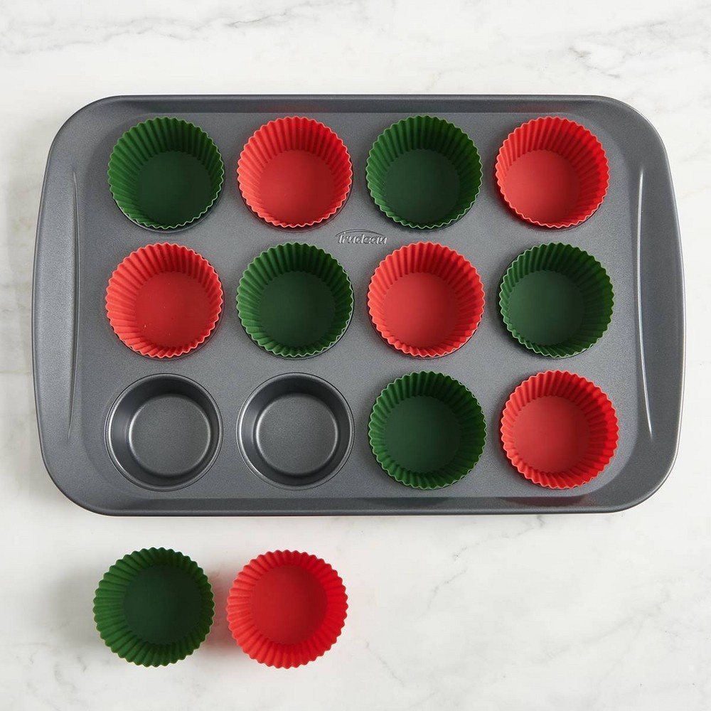 slide 2 of 6, Trudeau Silicone Muffin Baking Cups Red/Green, 12 ct