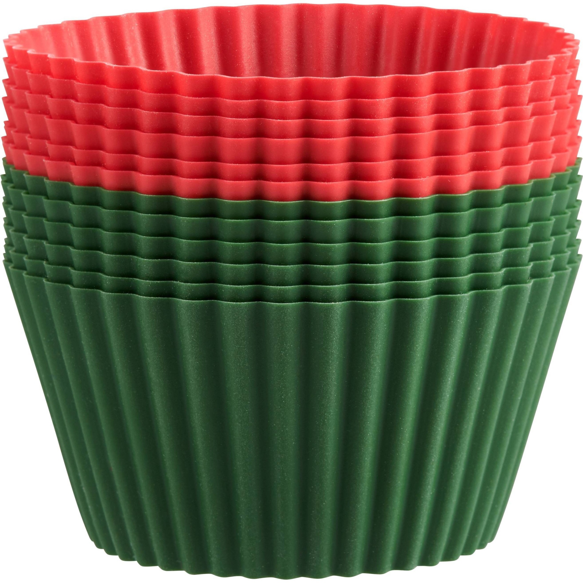 slide 1 of 6, Trudeau Silicone Muffin Baking Cups Red/Green, 12 ct