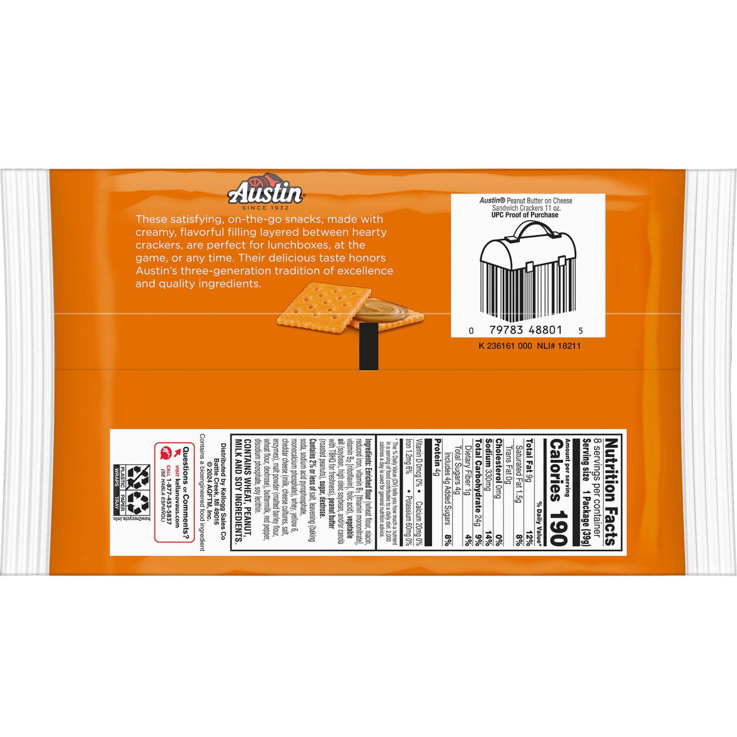 slide 4 of 7, Austin 8 Pack Peanut Butter on Cheese Sandwich Crackers 8 - 1.38 oz Packages, 8 ct