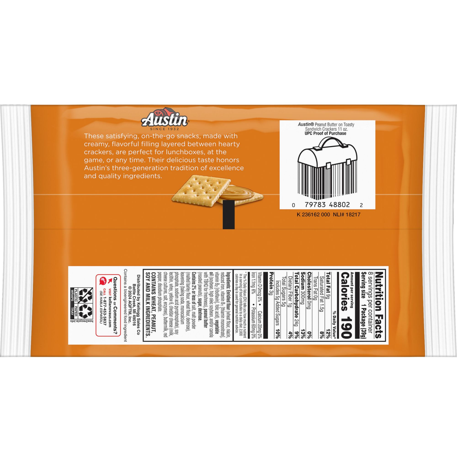 slide 4 of 7, Austin 8 Pack Peanut Butter Toasty Sandwich Crackers 8 - 1.38 oz Packages, 8 ct