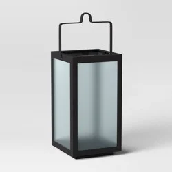 10" Rectangular Pillar Outdoor Lantern Candle Holder Black - Room Essentials