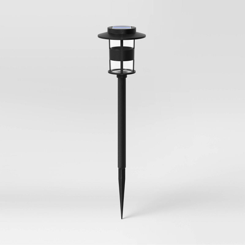 slide 1 of 1, Cylinder Hooded Solar Pathway Light Black - Threshold, 1 ct