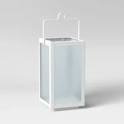 10" Rectangular Pillar Outdoor Lantern Candle Holder White - Room Essentials