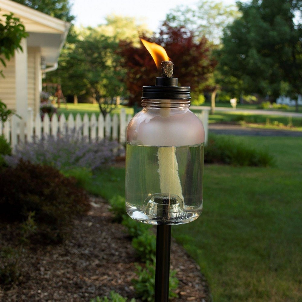 slide 3 of 5, Frosted Glass Jar StepNStall Outdoor Torch - TIKI, 1 ct