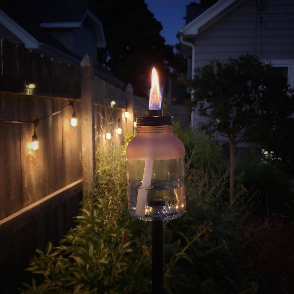 slide 4 of 5, Frosted Glass Jar StepNStall Outdoor Torch - TIKI, 1 ct