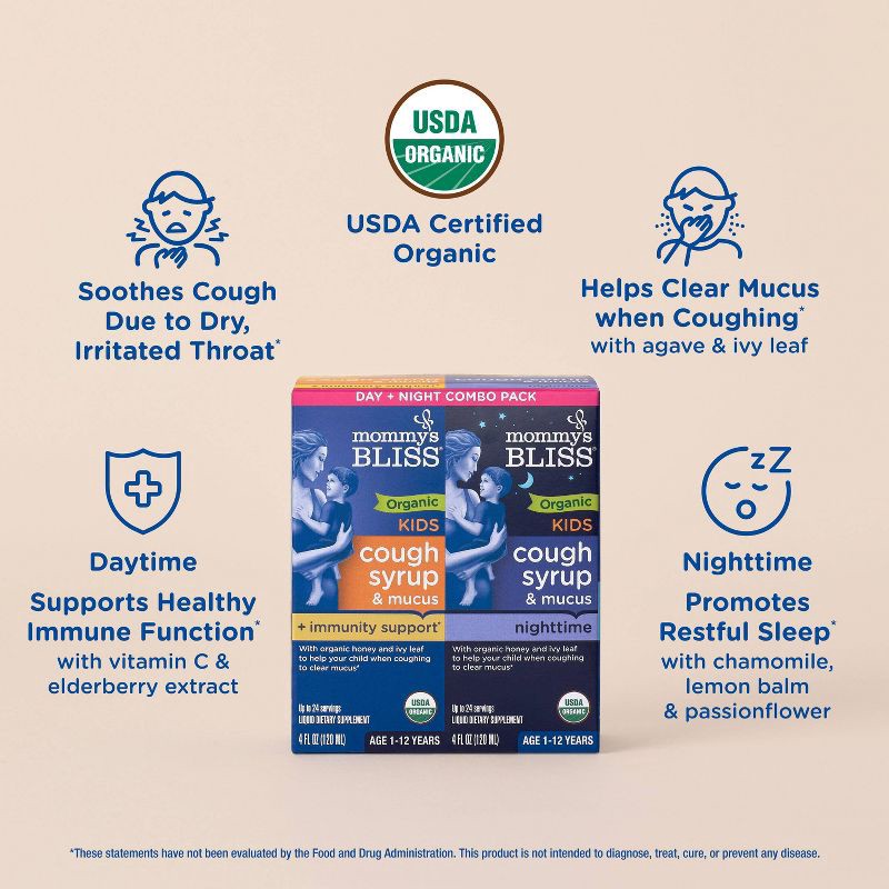 slide 4 of 7, Mommy's Bliss Organic Kids Cough Syrup & Mucus Day & Night Combo Pack, 1 ct