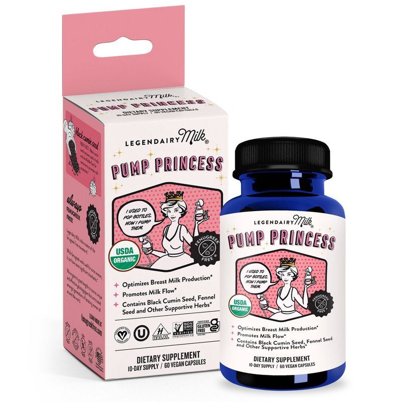 slide 1 of 6, Legendairy Milk Pump Princess Vegan Lactation Supplement - 60ct: Dietary Supplements, 1200mg Herbal Proprietary Blend, Sugar-Free, Gluten-Free, 60 ct, 1200mg