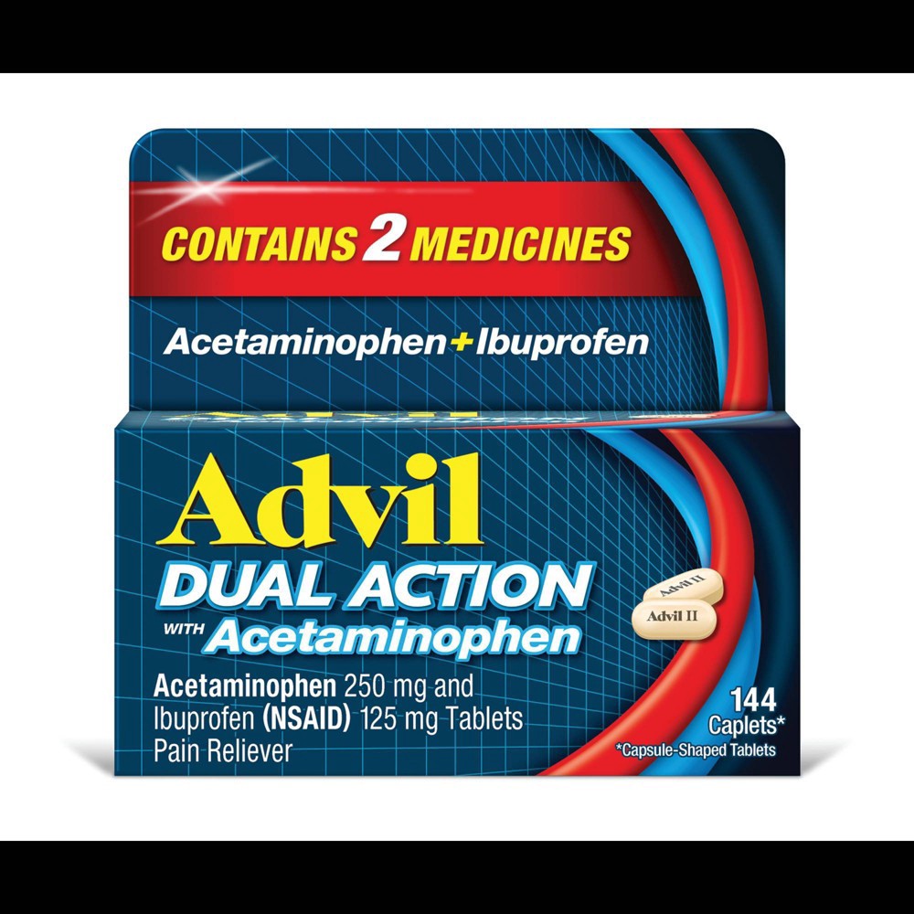 slide 7 of 10, Advil Dual Action Acetaminophen Ibuprofen Pain Relieving Caplets, 144 ct