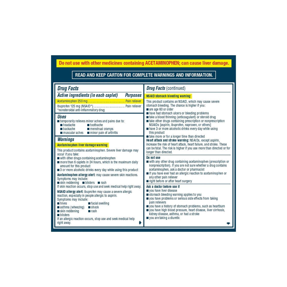 slide 8 of 10, Advil Dual Action Acetaminophen Ibuprofen Pain Relieving Caplets, 144 ct