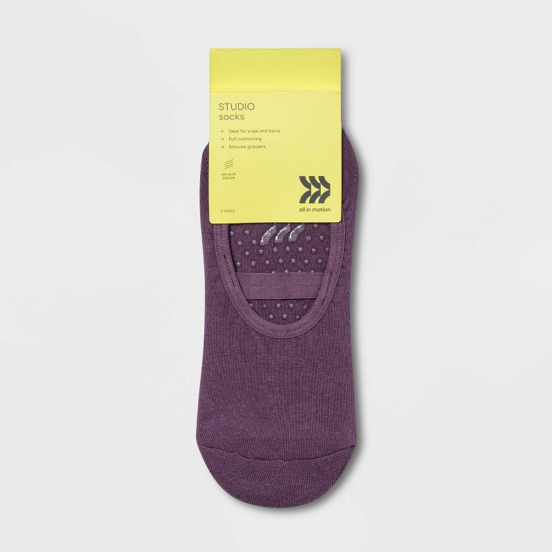 slide 2 of 3, Solid Barre Liner Socks 2pk - Brown/Purple - All In Motion™, 2 ct