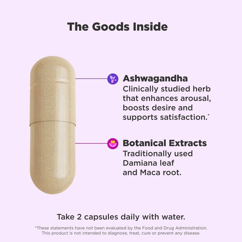 slide 3 of 5, OLLY Lovin' Libido Supplement Capsules with Ashwagandha, Damiana & Maca - 40ct, 40 ct