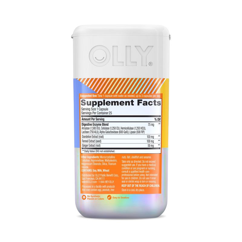 slide 4 of 6, OLLY Beat the Bloat Supplement Capsules with Digestive Enzymes, Dandelion, Ginger & Fennel - 25ct, 25 ct