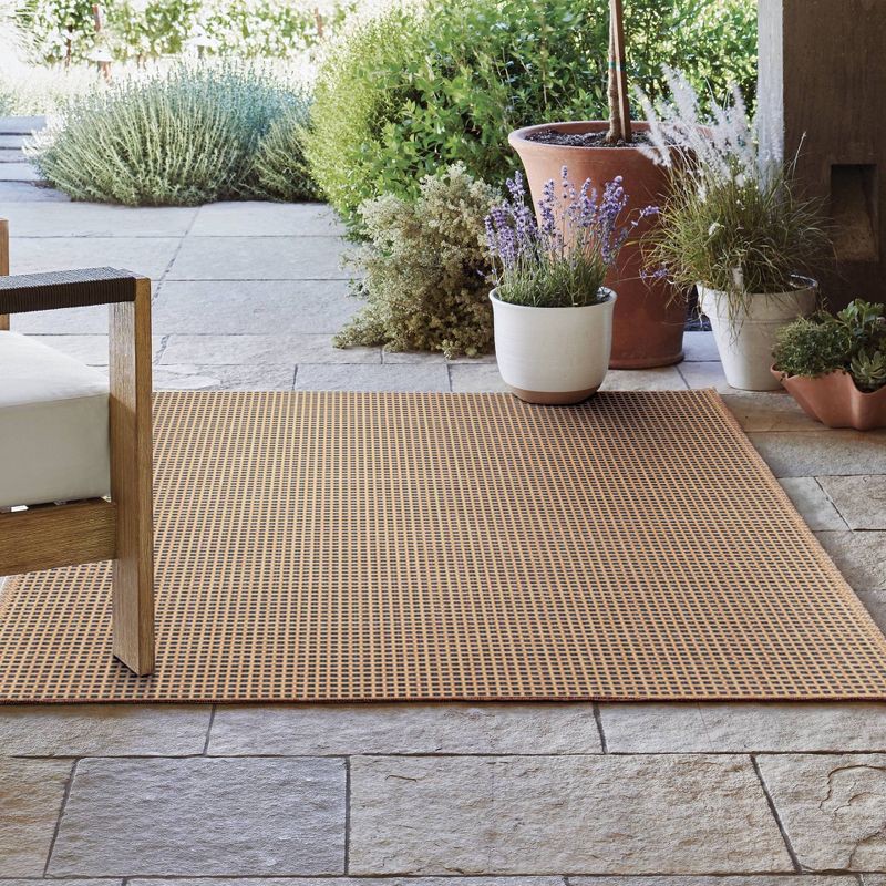 slide 2 of 3, 5'3"x7' Micro Grid Rectangular Woven Indoor Outdoor Area Rug Black/Beige - Threshold™, 1 ct