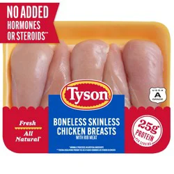 Tyson All Natural Fresh Boneless Skinless Chicken Breasts with Rib Meat, 3 lb
