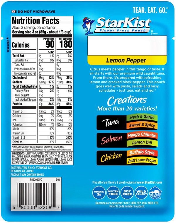 slide 5 of 5, StarKist Tuna Creations Wild Caught Lemon Pepper Tuna 6 oz, 6 oz
