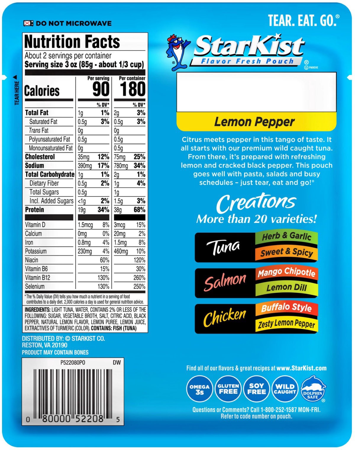 slide 2 of 5, StarKist Tuna Creations Wild Caught Lemon Pepper Tuna 6 oz, 6 oz