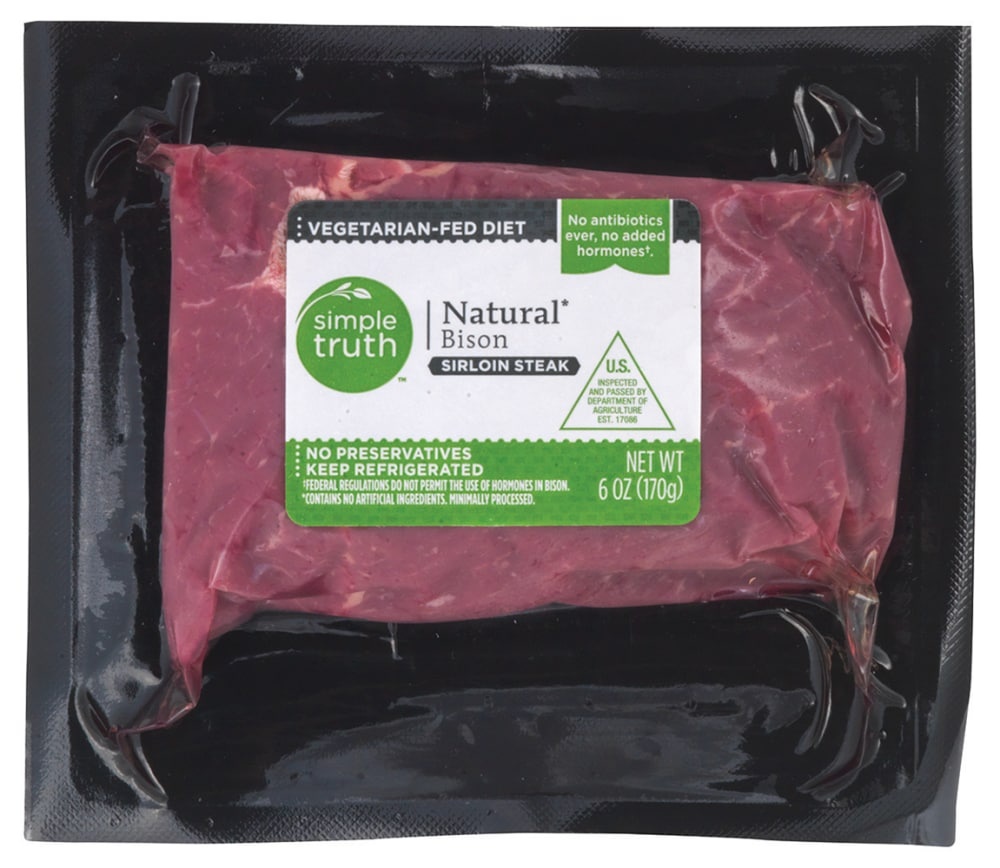 slide 1 of 1, Simple Truth Natural Bison Sirloin Steak, 6 oz