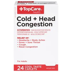 TopCare Daytime Cold Head Congestion Caplets Cool Taste
