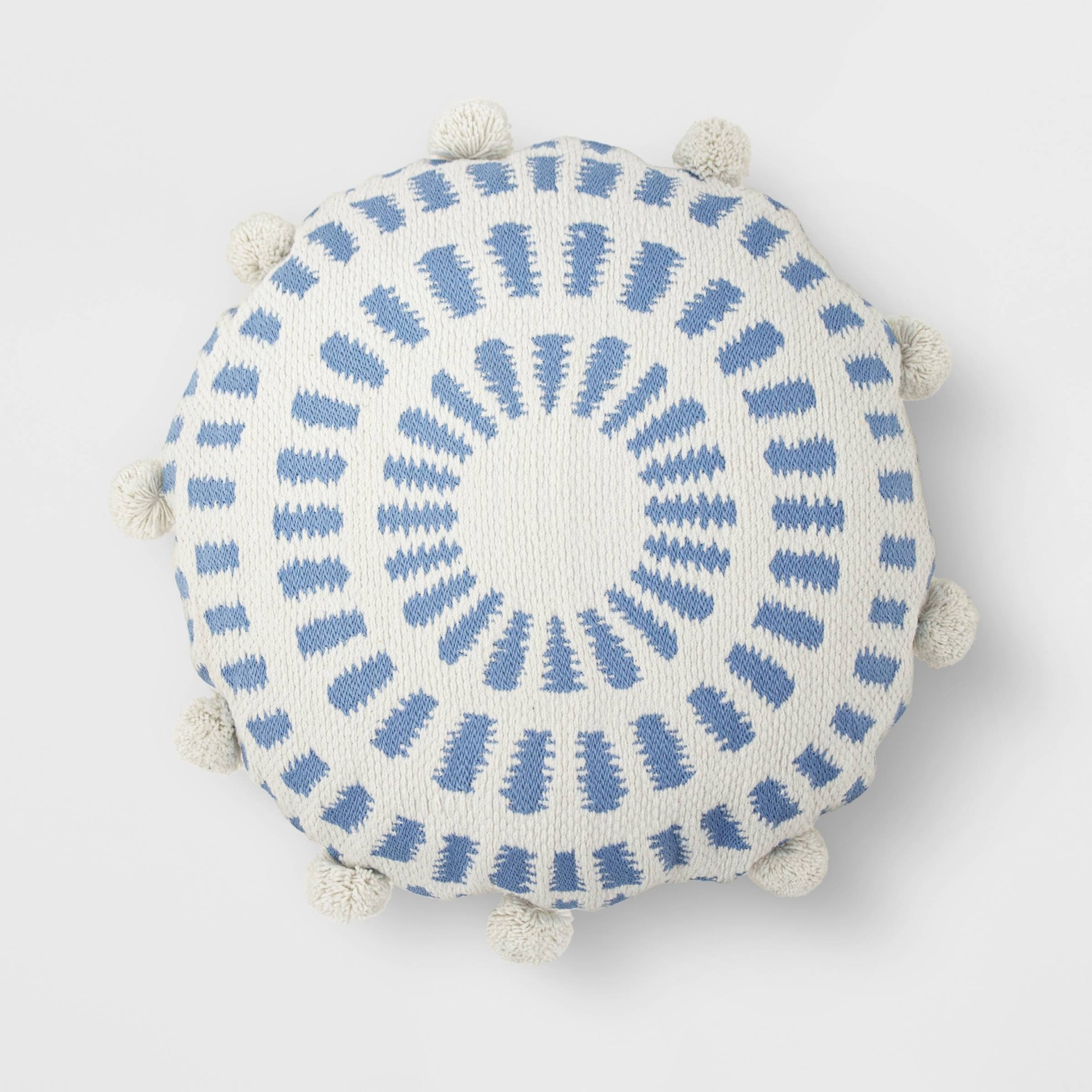 slide 1 of 2, Round Pom Throw Pillow Blue/White - Opalhouse, 1 ct