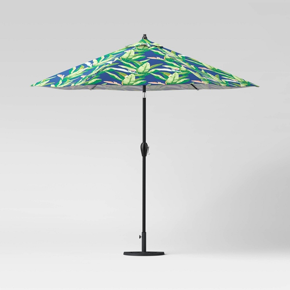 slide 3 of 4, 9' Patio Umbrella DuraSeason Fabric Banana Leaf - Black Pole - Threshold, 1 ct