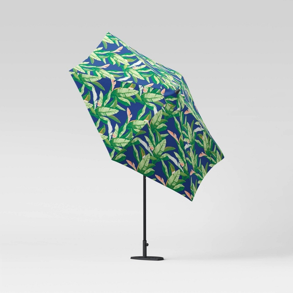 slide 2 of 4, 9' Patio Umbrella DuraSeason Fabric Banana Leaf - Black Pole - Threshold, 1 ct
