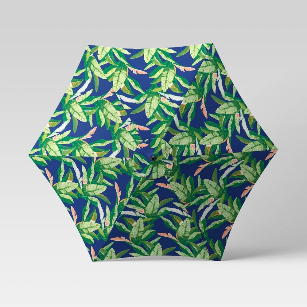 slide 4 of 4, 9' Patio Umbrella DuraSeason Fabric Banana Leaf - Black Pole - Threshold, 1 ct