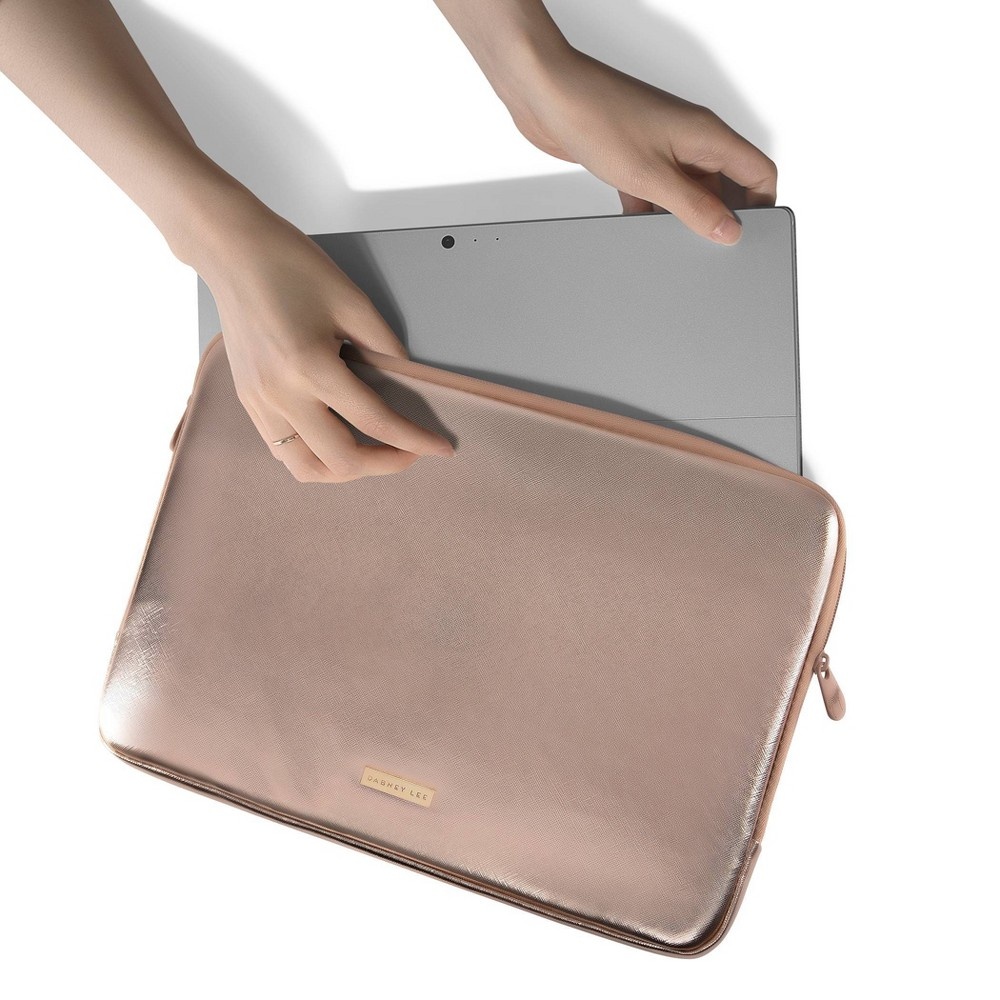 slide 2 of 4, Dabney Lee 14" Laptop Sleeve - Crosshatch Champagne/Ivory, 1 ct