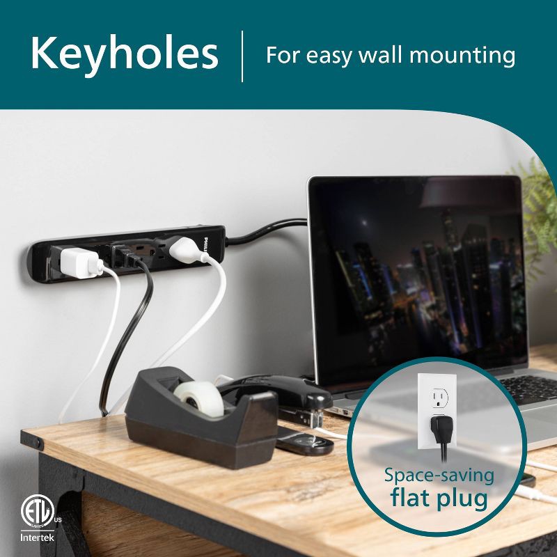 slide 4 of 7, Philips 6-Outlet Surge Protector 1080J 10' Cord - Black, 1 ct