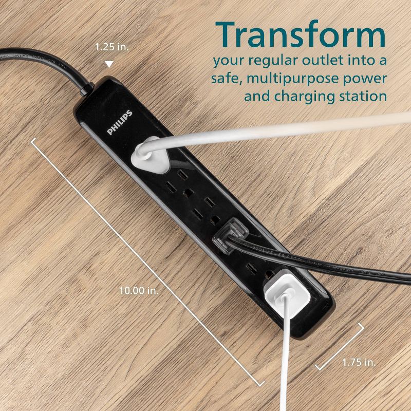 slide 5 of 7, Philips 6-Outlet Surge Protector 1080J 10' Cord - Black, 1 ct