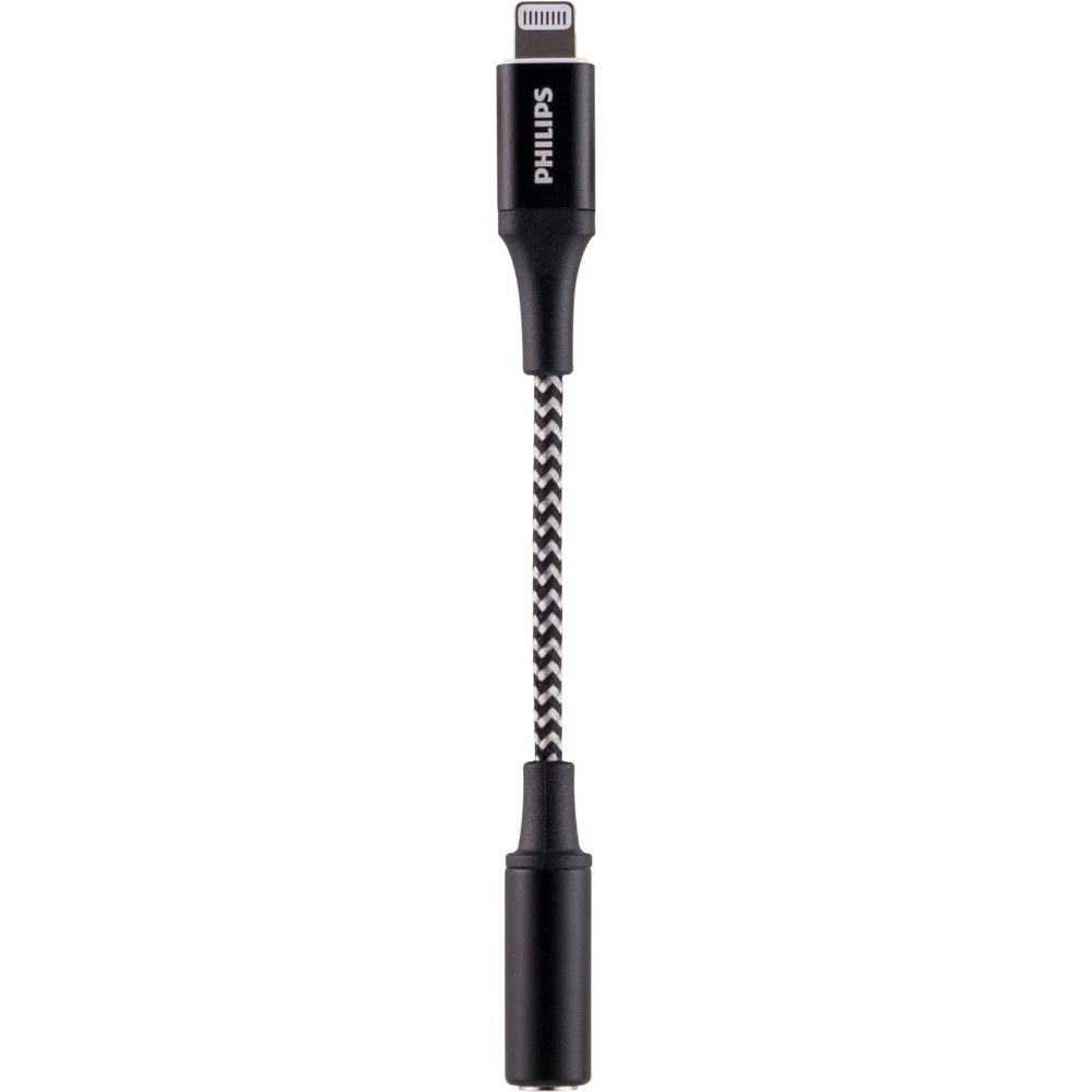 slide 3 of 5, Philips Lightning to 3.5mm Auxiliary Audio Adapter, 4" - Black/White Braided, 1 ct