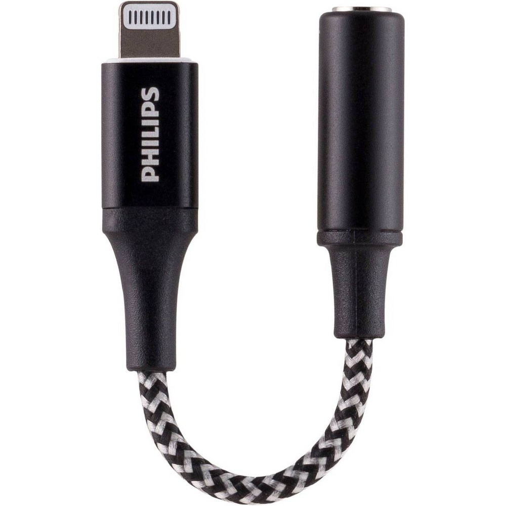 slide 4 of 5, Philips Lightning to 3.5mm Auxiliary Audio Adapter, 4" - Black/White Braided, 1 ct