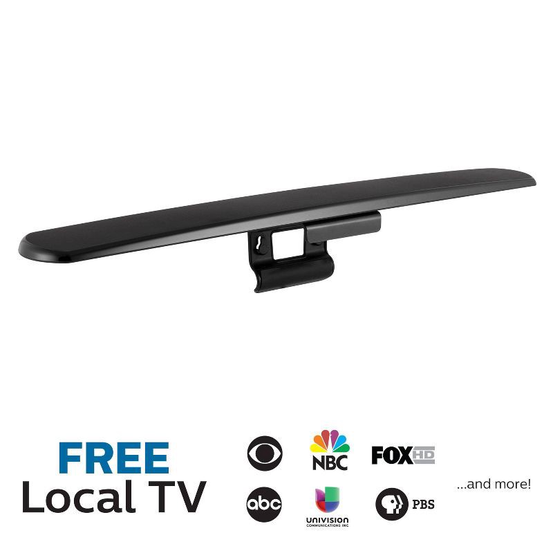 slide 1 of 7, Philips Hover HD Amplifed Indoor TV Antenna, Mount to TV - Black: Signal Type Analog, 50 Mile Range, 1 ct