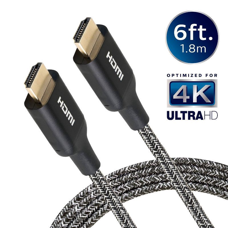 slide 1 of 7, Philips 10' Elite Premium High-Speed HDMI Cable with Ethernet, 4K@60Hz - Braided: Male-to-Male AV Cord, 1 ct