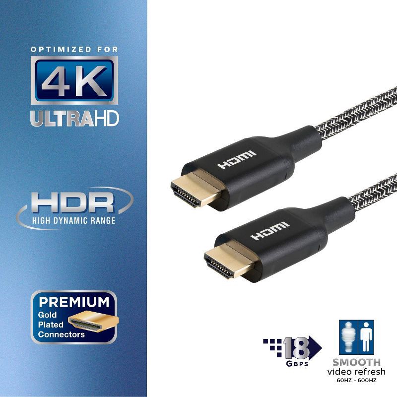 slide 2 of 7, Philips 4' Elite Premium High-Speed HDMI Cable with Ethernet, 4K@60Hz - Braided, 1 ct