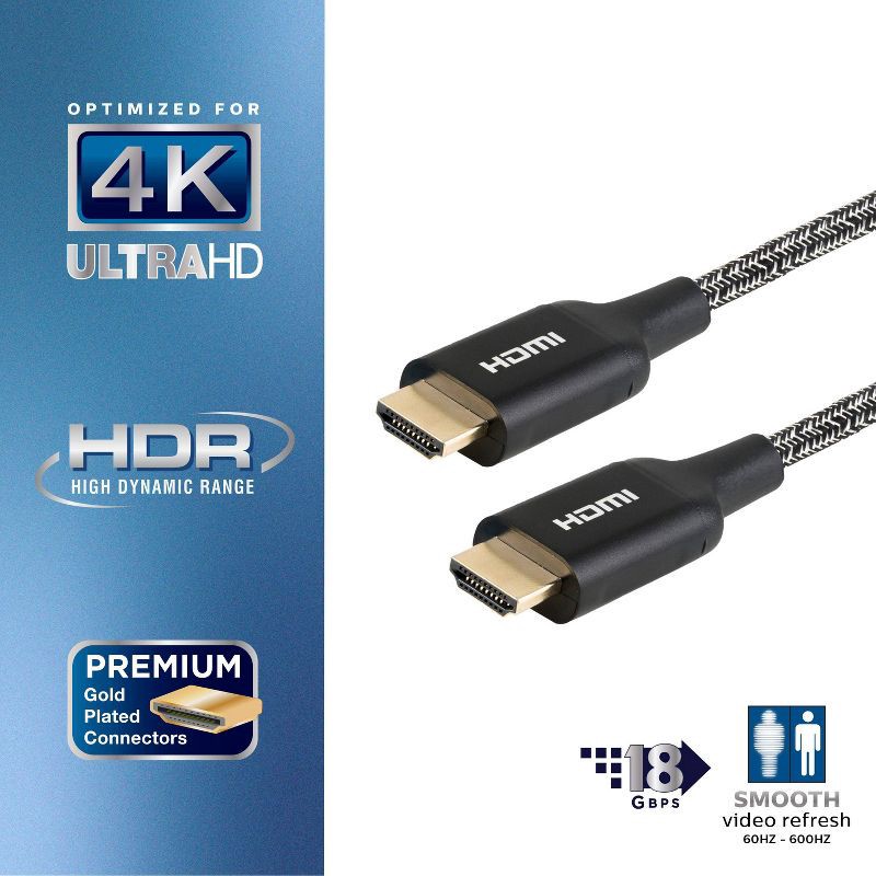 slide 2 of 7, Philips 6' Elite Premium High-Speed HDMI Cable with Ethernet, 4K@60Hz - Braided: Male-To-Male Connections, 1 ct